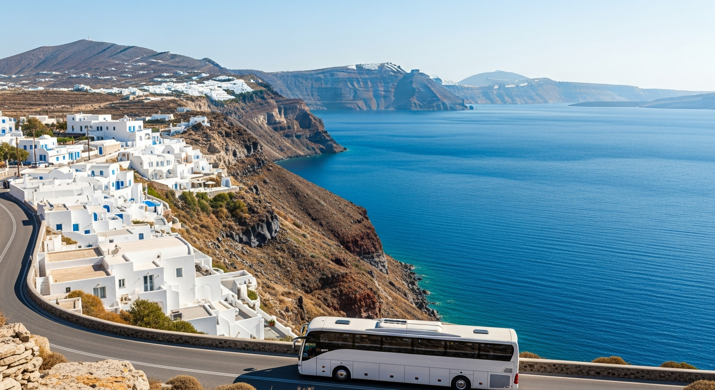 Greek coastline with bus